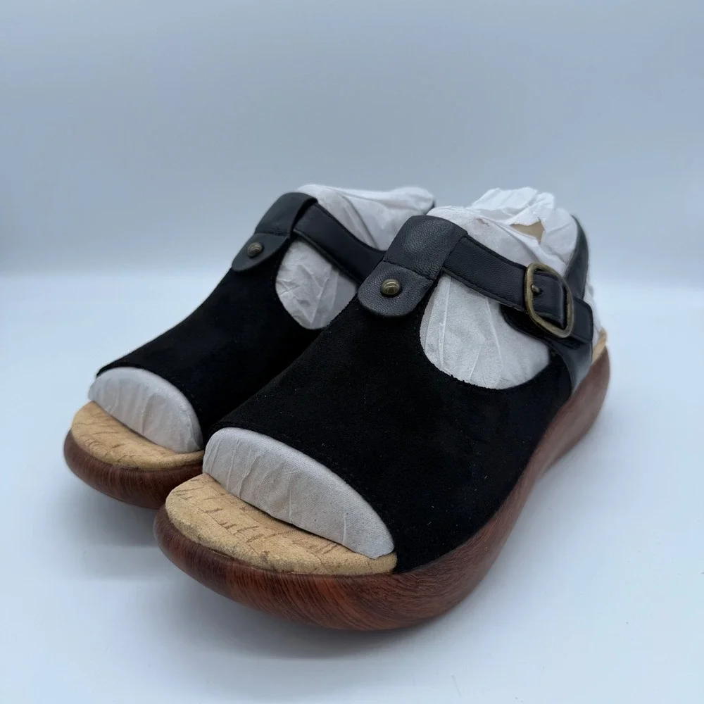 Alegria Betsie Stretch Black Platform Sandals BSE-6146 Womens 37 US 7-7.5 New
